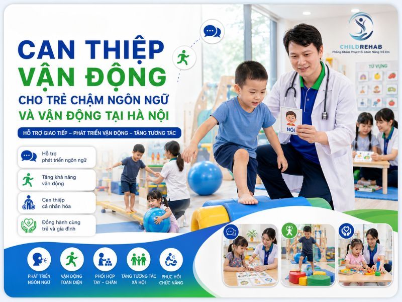 Kết hợp trị liệu vận động giúp trẻ chậm ngôn ngữ cải thiện nền tảng phát triển toàn diện.