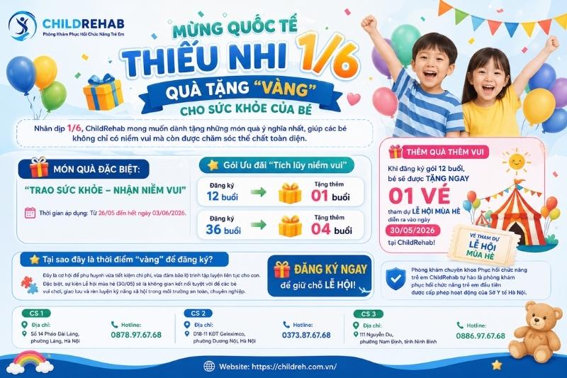 mừng quốc tế thiếu nhi 1/6, ưu đãi childrehab