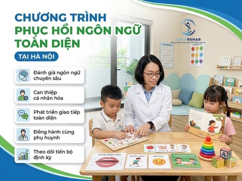 ChildRehab cung cấp dịch vụ can thiệp ngôn ngữ giúp trẻ chậm nói cải thiện khả năng giao tiếp.