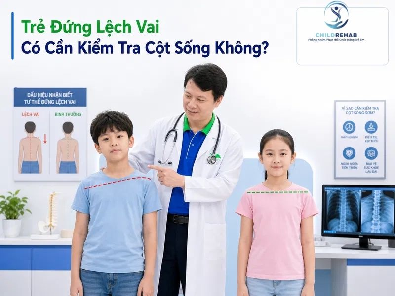 Lệch vai ở trẻ có liên quan đến cong vẹo cột sống hay không.